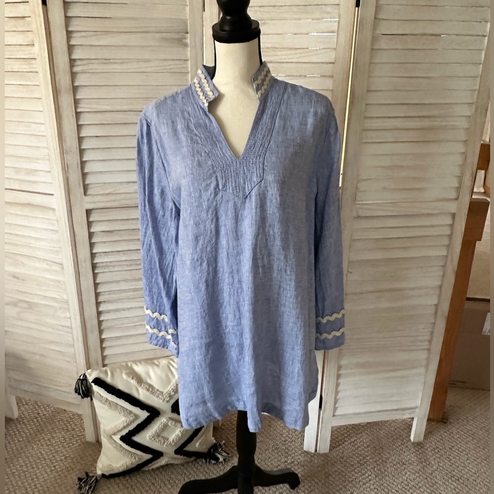 NWOT | Chico’s Embroidered Linen Tunic | Blue Veil - Picture 6 of 11